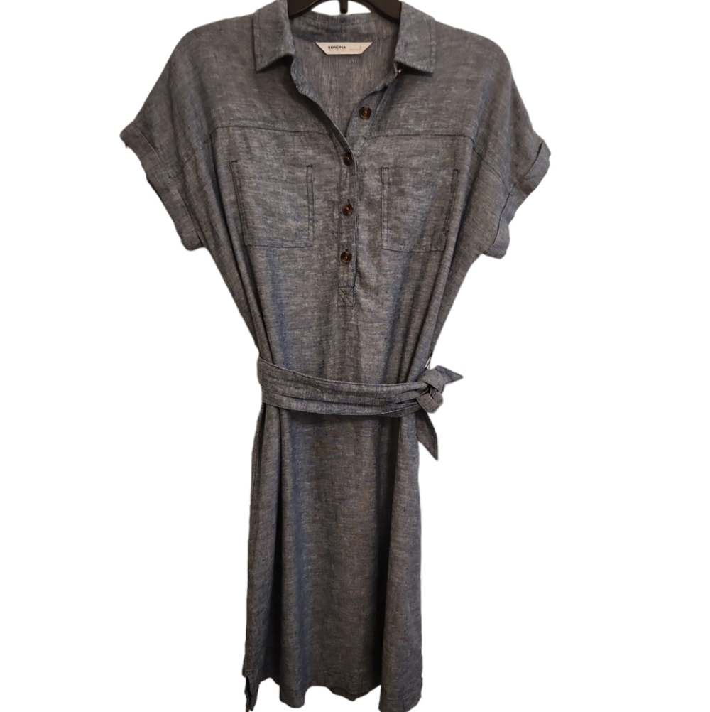 Sonoma Good For Life Blue Belted Shirt Dress Size S